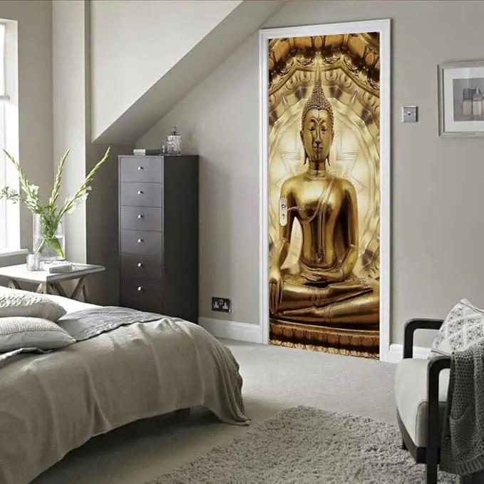 3D Buddha Statue Door Stickers - Peel and Stick Murals, Self-Adhesive Wallpaper Decals, Removable PVC Waterproof Poster for Bedroom Living Room 30.3" x 78.7" by GreenHaven Gardens