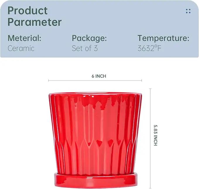 Ton Sin Plant Pots, 6 Inch Flower Pots for Plants,Ceramic Planter with Drainage Holes,Indoor Planter Pots with Saucer,Outdoor Garden Pots (Red, 4 Pack) by GreenHaven Gardens