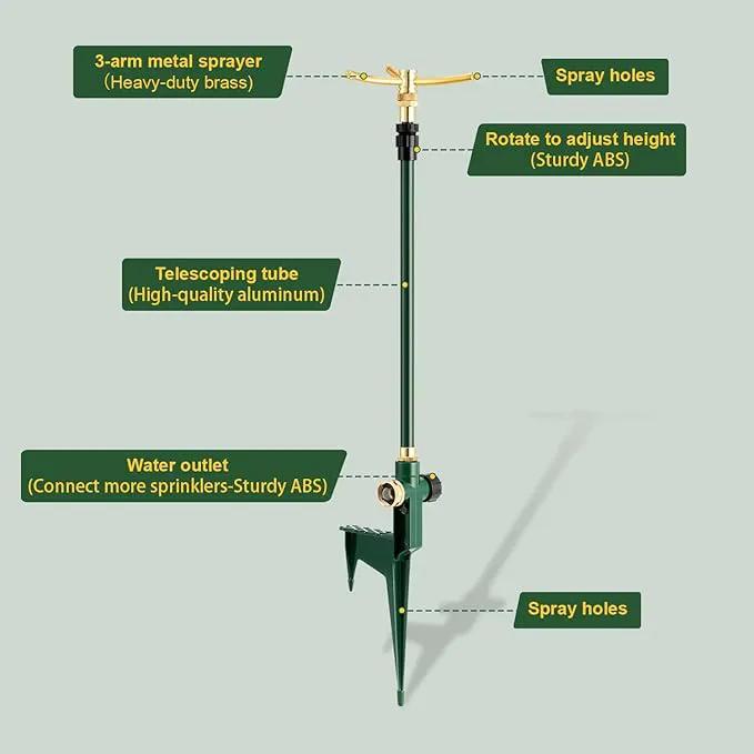 3-Arm Garden Sprinkler,360 Degree Rotating Lawn Sprinklers with Adjustable Tripod Base,Yard Sprinkler for Large Area Coverage,Hose Attachment Water Sprayer for Lawn,Garden,Animal Deterrent by GreenHaven Gardens