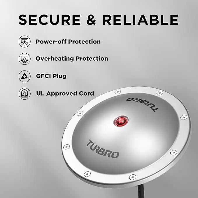 TURBRO Pond De-icer, Floating Pond Heater with 32.8 ft. UL Approved Cord, Full Stainless Steel Casing, GFCI Leakage Protection Plug, for Outdoor Ponds with Fish, 400 Watts, PD400A, Silver by GreenHaven Gardens