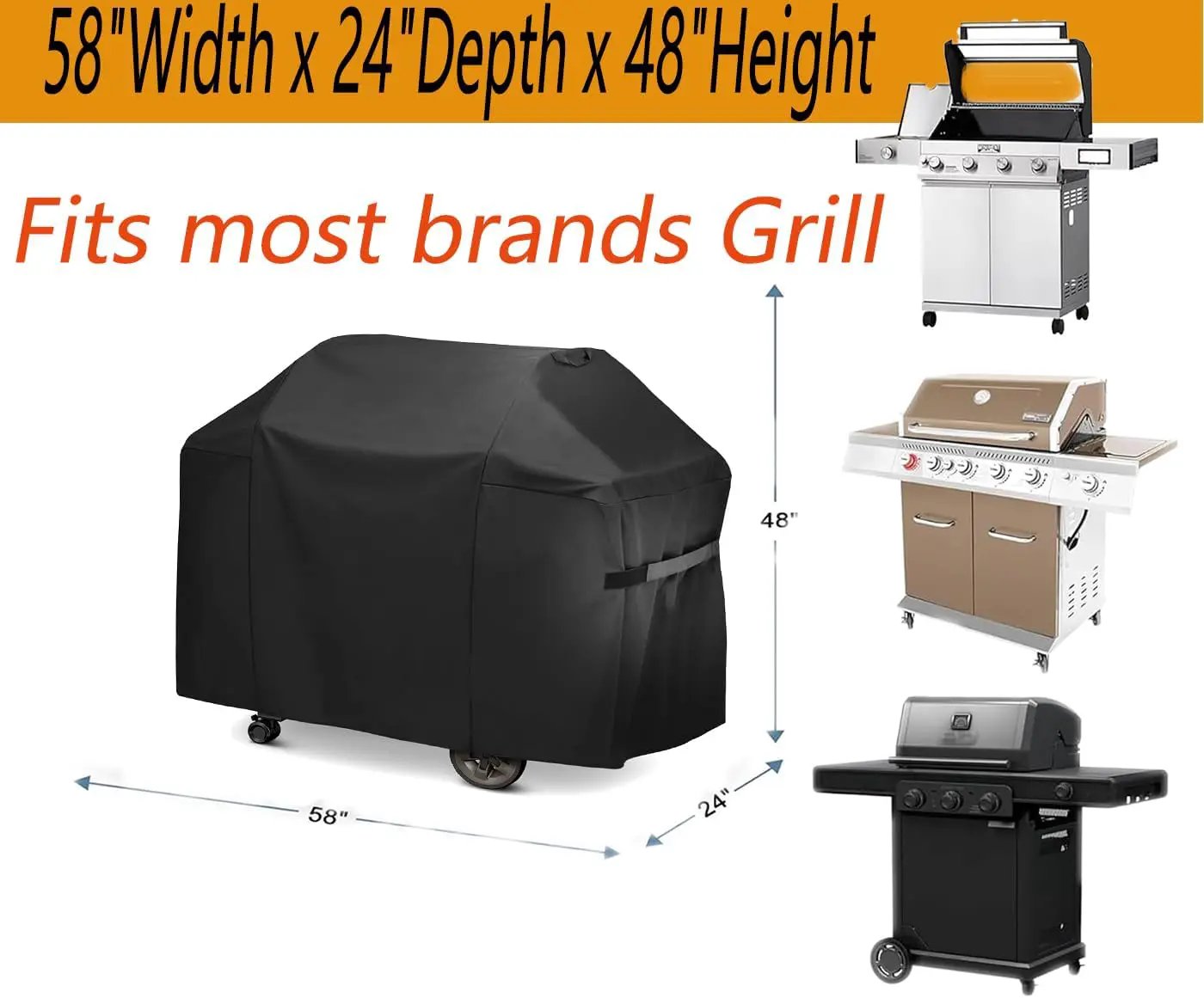 BBQ Grill Cover for Outdoor Grill,58 Inch,Black–Upgraded Lightweight Material,Waterproof,Weather Resistant,UV & Fade Resistant with Adjustable Straps–Gas Grill Cover for Weber,Genesis,Charbroil,etc by GreenHaven Gardens
