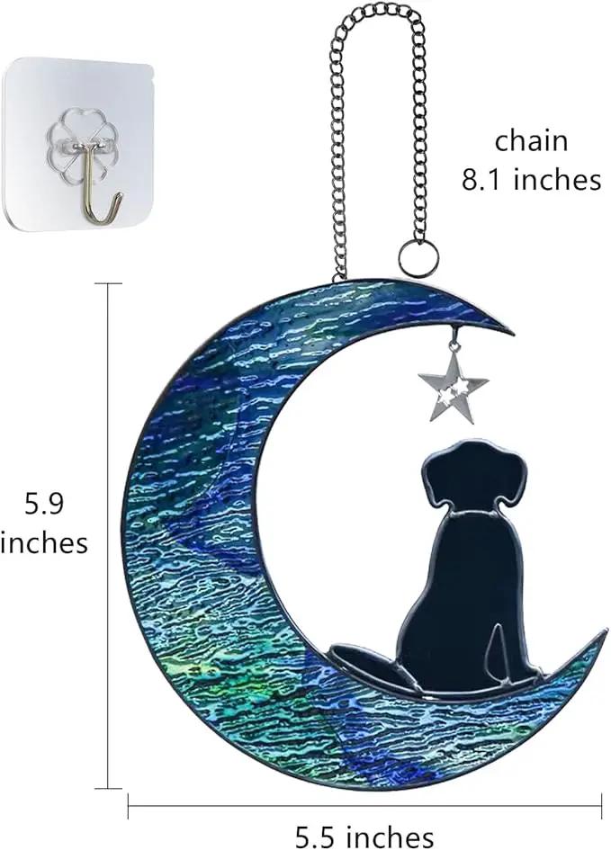 Dog Decor Stained Glass Moon Suncatchers Window Hanging, Wall Art Element Earth Tones Modern Design Home Garden Suncatcher, Dog Lovers for Halloween Decor (Moon Dog) by GreenHaven Gardens
