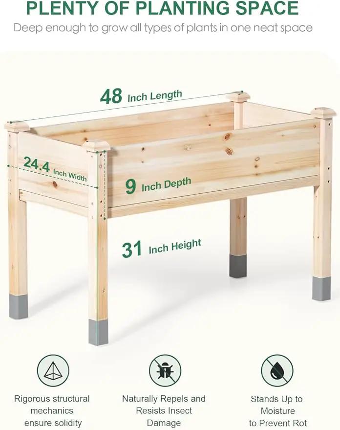 MIXC Wooden Raised Garden Bed with Legs, 48”L X 24”W, Elevated Reinforced Large Planter Box for Vegetable Flower Herb Outdoors - Beam and Column Structure - Unmatched Strength Outlast by GreenHaven Gardens