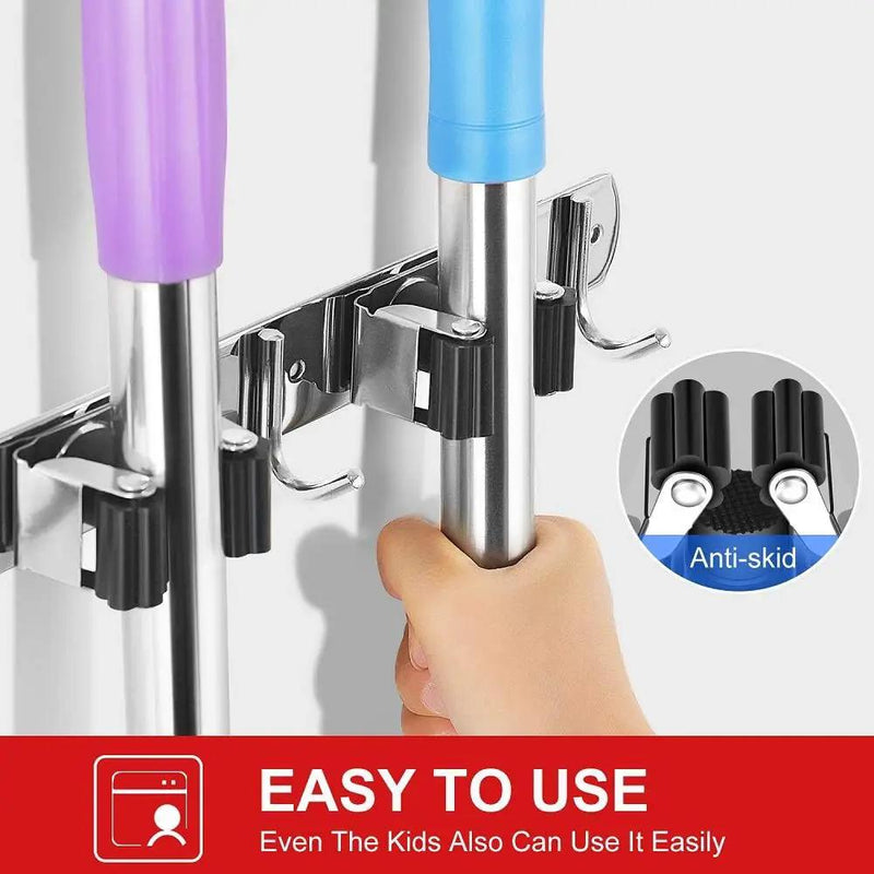 IMILLET 2 Pack Broom and Mop Holder Wall Mounted, Stainless Steel Broom Holder Mop Holder Self Adhesive Heavy Duty Hooks Storage Organizer for Home Laundry Room Garden Garage Closet Kitchen by GreenHaven Gardens