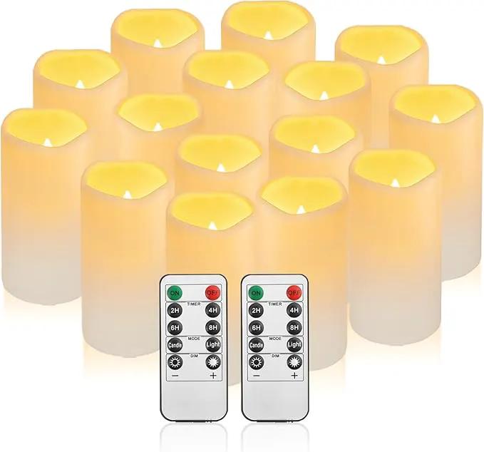 Waterpoof Flameless Remote Control Candles 15PACK D3''*H5.5''Battery Operated Flickering LED Pillar Candle,plastic with 10-Key 24Hours Timer for Outdoor/Indoor Home Party Garden Lanterns Porch (Ivory) by GreenHaven Gardens