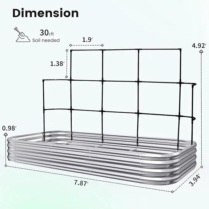 KING BIRD Raised Garden Bed with Wall Trellis Galvanized Planter Garden Box Outdoor for Gardening, Climbing Vegetables, Flowers 7.87x3.94x0.98 Ft, Silver by GreenHaven Gardens