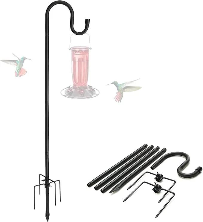 Shepherds Hooks, 94" Bird Feeder Pole for Outdoor, 4/5” Thick Hummingbird Feeders Stand Heavy Duty, Hanging Plant Hanger Stake with 5-Prong Base, Metal Shepard Stick by GreenHaven Gardens