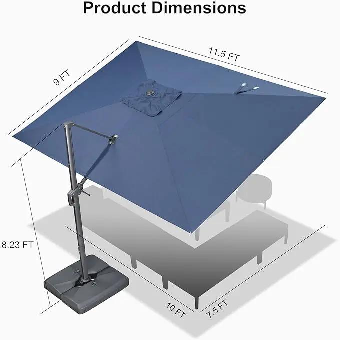 PURPLE LEAF 9' X 11.5' Rectangle Patio Umbrella Outdoor Large Aluminum Cantilever Umbrella with 3-Year Fade Resistance Recycled Fabric and 360-degree Rotation for Deck Pool Garden, Ocean Slate by GreenHaven Gardens
