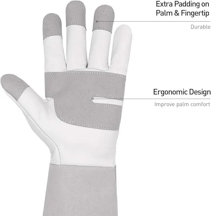 HANDLANDY Long Gardening Gloves for Men & Women, Thorn Proof Rose Pruning Gloves Leather Gauntlets Garden Glove Yard Work Glove (Large, Grey) by GreenHaven Gardens