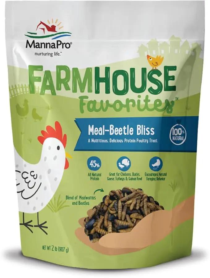 Manna Pro Farmhouse Favorites Beetle Bliss Poultry Treat – Blend of Mealworms and Beetles – All Natural Treat for Chickens, Ducks, Geese, Turkeys, & Guinea Fowl – 45% Protein – 2lb Bag by GreenHaven Gardens