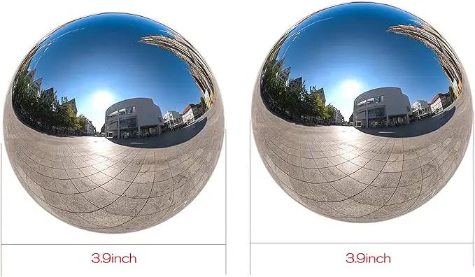 Nerien Gazing Ball, 3.9" Stainless Steel Garden Mirror Globe, Polished Ornament Sphere, Hollow Floating Reflective Hemisphere, for Home Outdoor Pond Housewarming Swimming Pool Decoration, Silver, 2pcs by GreenHaven Gardens