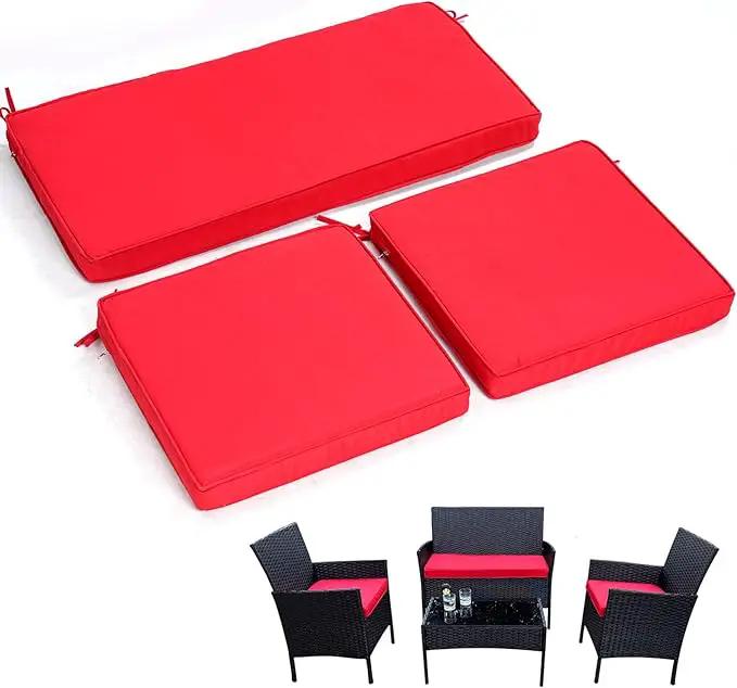 3-Pack Outdoor Patio Furniture Replacement Cushions Set–High-Elastic Sponge Cushions Fit 4-Piece Wicker Rattan Sofa, Loveseat & Chairs, 36x18x2 & 18x18x2, Waterproof, Fade-Resistant (Wine red) by GreenHaven Gardens