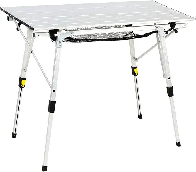 PORTAL Outdoor Folding Portable Picnic Camping Table with Adjustable Height Aluminum Roll Up Table Top Mesh Layer, Silver by GreenHaven Gardens