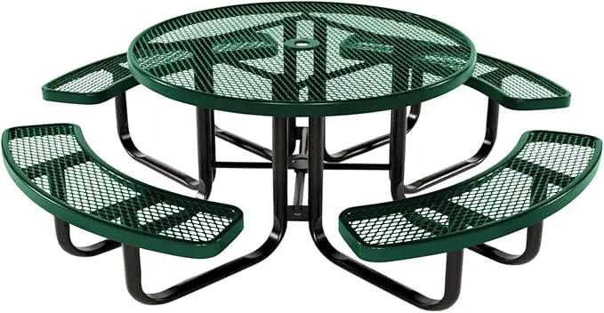 Coated Outdoor Furniture Heavy-Duty Portable Outdoor Kids Table with Umbrella Hole, Expanded Metal Kids Picnic Table, Commercial-Grade, Made in America (46 In, Round, Childrens, Textured Green) by GreenHaven Gardens