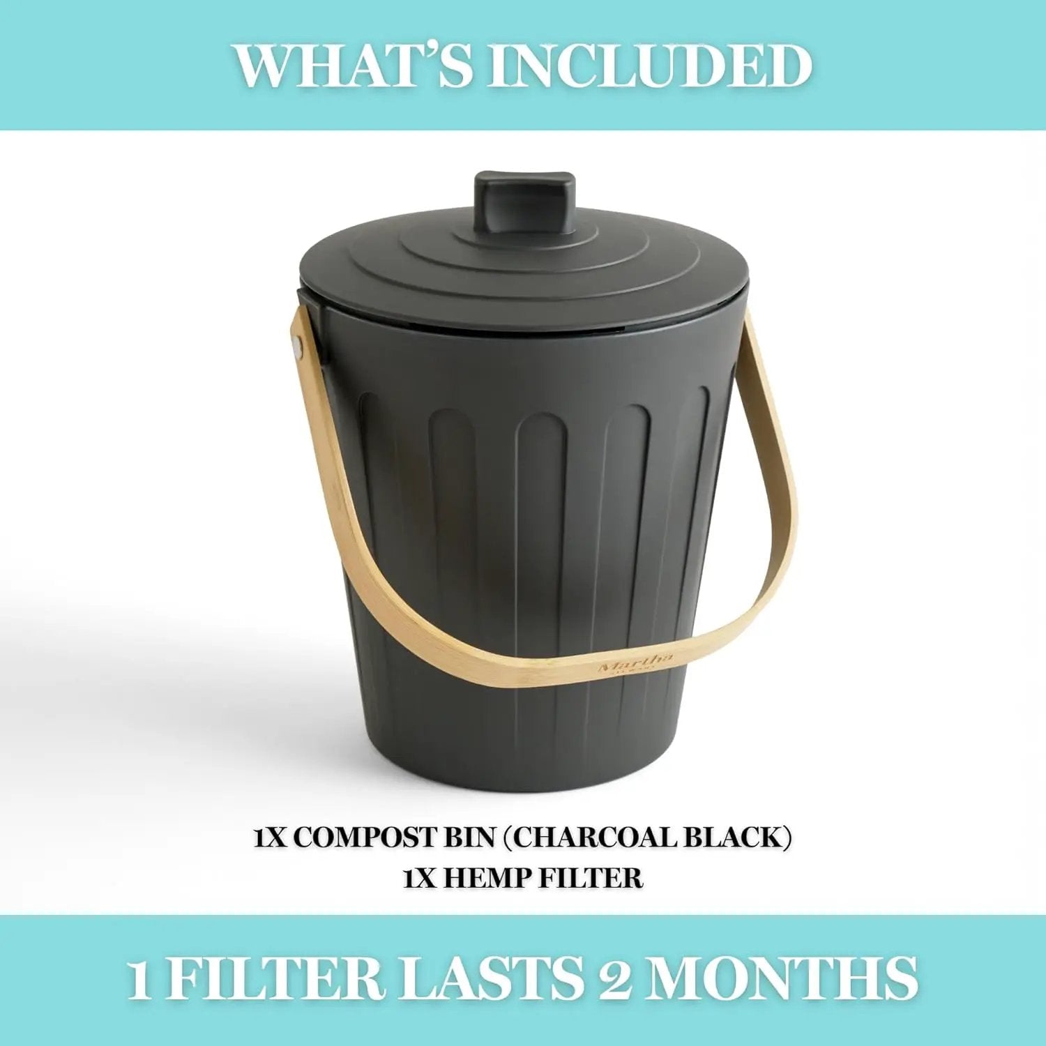 Martha Stewart Indoor Compost Bin | Countertop Composting Bucket for Kitchen | .7 Gallon Capacity | Includes Filter | Plant Based Materials | Charcoal Black by GreenHaven Gardens