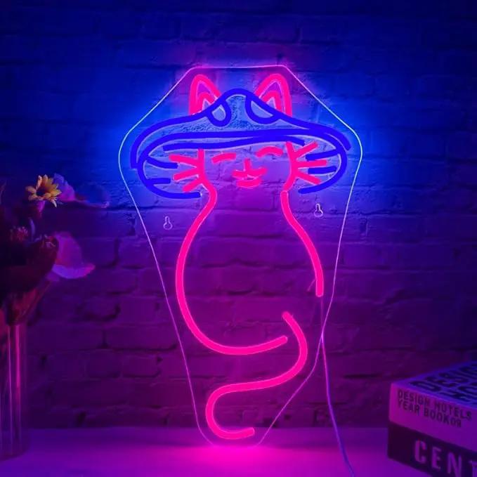 Mushroom Cat Neon Sign Cat Neon Signs for Wall Decor Dimmable Mushroom Cat Neon Lights LED Light Up Sign for Bedroom,Living Room,Bar,Party,Christmas,Birthday Art Gift by GreenHaven Gardens