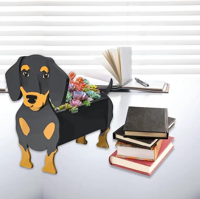 Black and Tan Dachshund Dog Planter Plant Pots,Cute Garden Dog Flower Planter,Dog Planters Birthday Gifts for Women,Office,Indoor/Outdoor Decor(9.45 * 7.5 * 13.39in) by GreenHaven Gardens