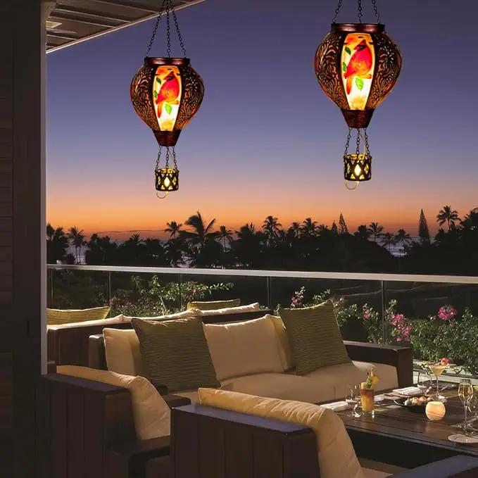 Cardinal Solar Hot Air Balloon Lantern with Flickering Flame Hanging Solar Lanterns Outdoor Waterproof,Metal Hot Air Balloon Lights for Patio Yard Party Garden Decor,Cardinal Gifts for Women by GreenHaven Gardens