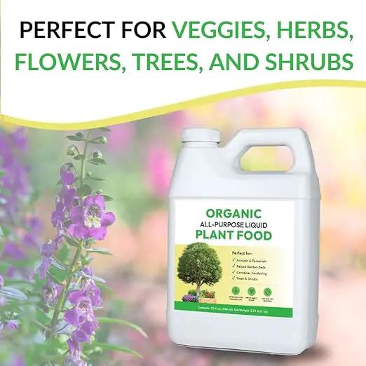 Organic All-Purpose Liquid Plant Food - Use on All Outdoor Plants: Flower Beds, Vegetable Gardens, Container Gardening | Concentrated Liquid Fertilizer Alternative (32oz, 2 Pack, Mixes to 64 Gallons) by GreenHaven Gardens