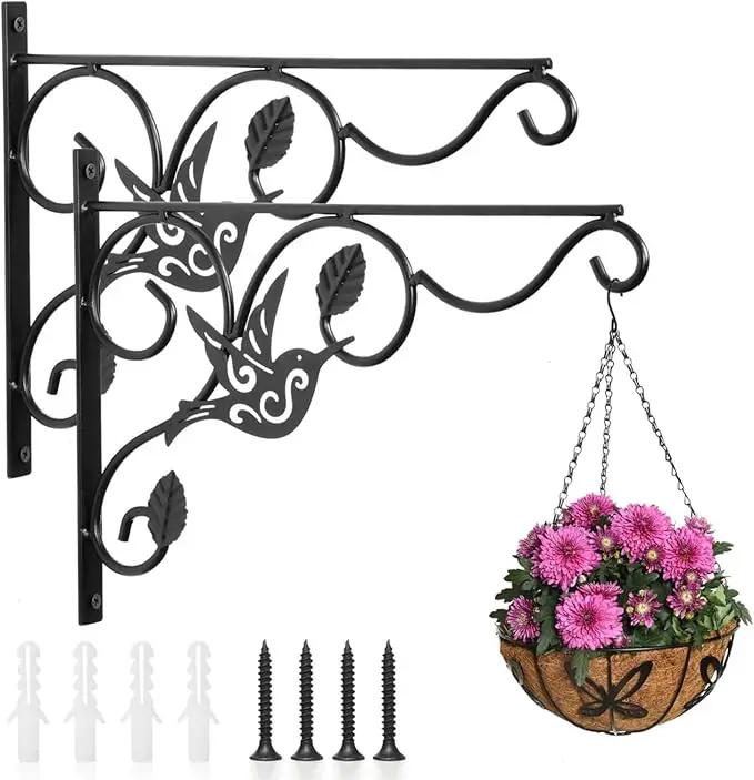 Hanging Plants Bracket, 2 Pack 12 inch Wall Planter Hook with Iron Screws Included, Decorative Plant Hanger for Bird Feeders, Wind Chimes Indoor, Flower Pot, Lantern, Outdoor Indoor Patio Decor by GreenHaven Gardens