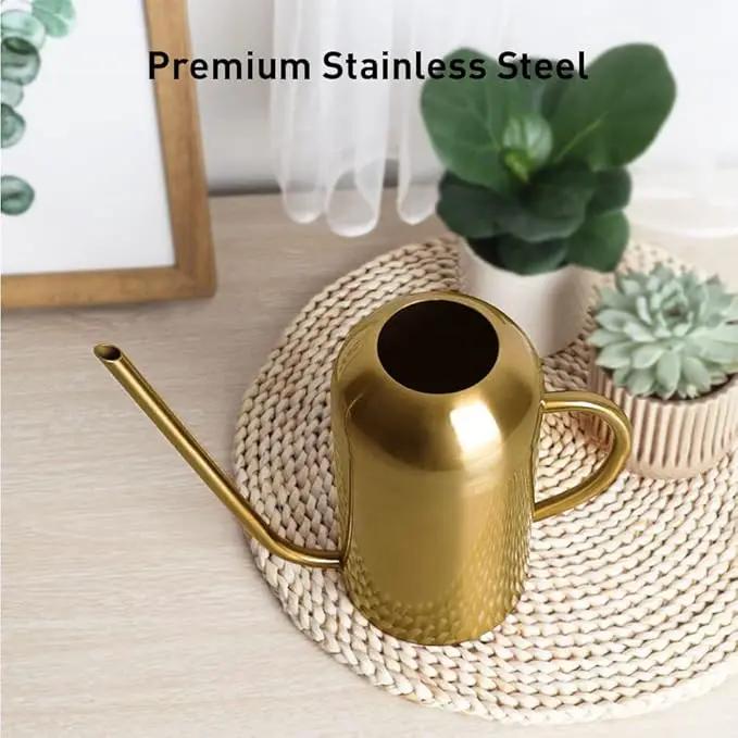 Watering Can Indoor Plants, 50 oz/1500 ml Metal Stainless Steel Watering Can Pot with Long Spout for Indoor House Plants Bonsai Outdoor Garden Flower Decorative(Copper) (Gold) by GreenHaven Gardens