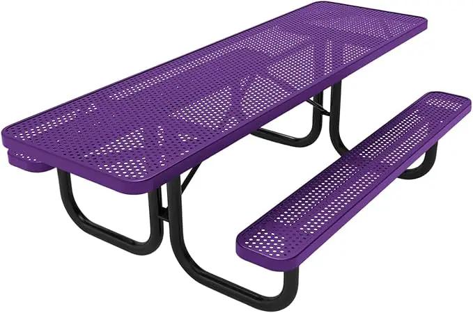 Coated Outdoor Furniture Heavy-Duty Portable ADA-Compliant Outdoor Picnic Table, Punched Steel Patio Dining Furniture Made in America (8ft Rectangular, Both-Side Handicap, Purple) by GreenHaven Gardens