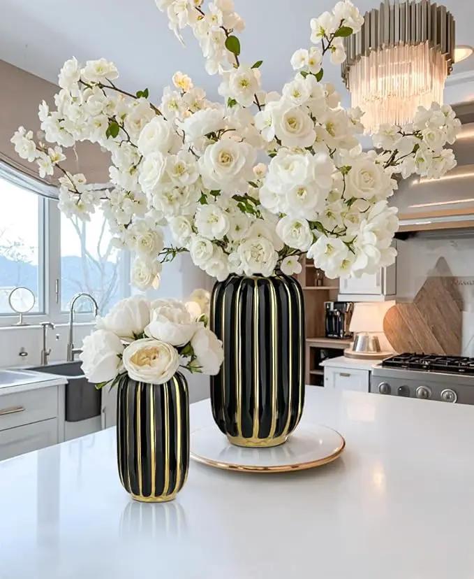 Briful Gold Plated Lantern Ceramic Vase Home Decor Creative Design Porcelain Decorative Flower Vase 11.02'' Black Ceramic Vases for Wedding Anniversary Decoration by GreenHaven Gardens