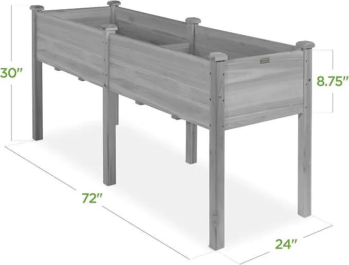 Best Choice Products 72x23x30in Raised Garden Bed, Elevated Wood Planter Box Stand for Backyard, Patio, Balcony w/Divider Panel, 6 Legs, 300lb Capacity - Gray by GreenHaven Gardens