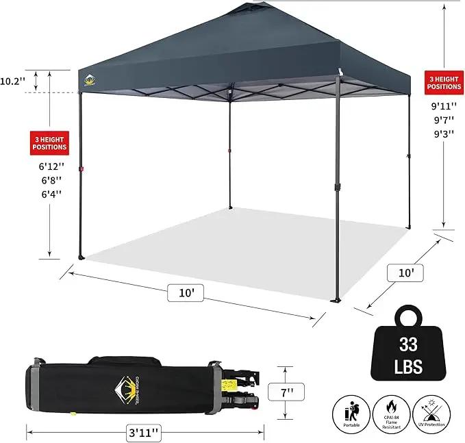 CROWN SHADES 10x10 Pop Up Canopy Tent - Patented Center Lock One Push Instant Outdoor Canopy Beach Tent with STO-N-Go Bag 8 Stakes & 4 Sand Bags，Grid Grey by GreenHaven Gardens