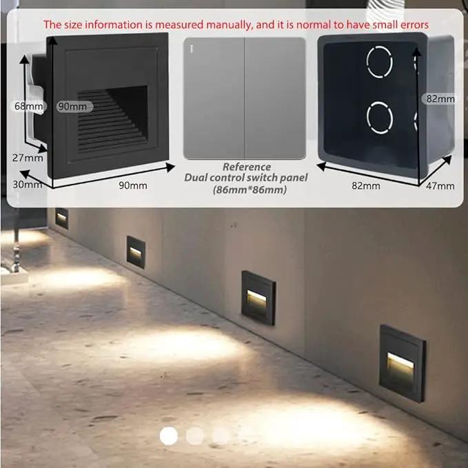 8Pack 3W LED Recessed Wall Light, 85-230V Step Lights Warm White 3000K, IP65 Waterproof Stair Light Staircase Light lamp, Inside Outside Garden Balcony Corridor, Aluminum, 120V,Black