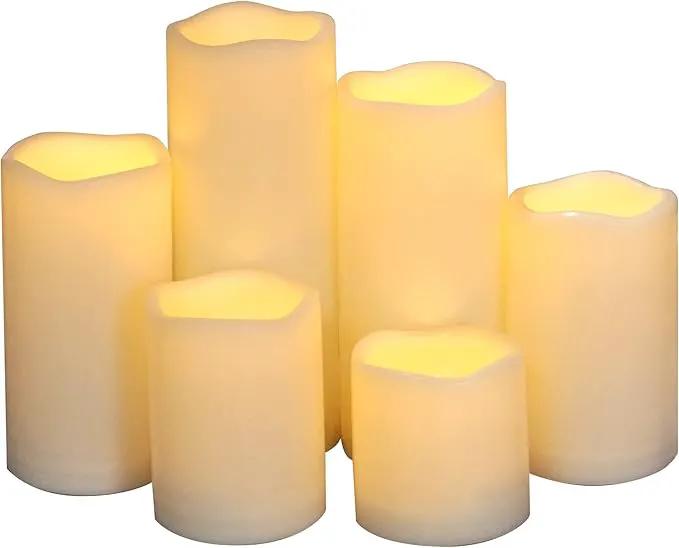 CANDLE CHOICE Waterproof Outdoor Battery Operated Flameless Pillar Candles with Timer White Plastic Realistic Flickering Electric LED Lights for Lantern Garden Wedding Christmas Decorations 6 Pack by GreenHaven Gardens