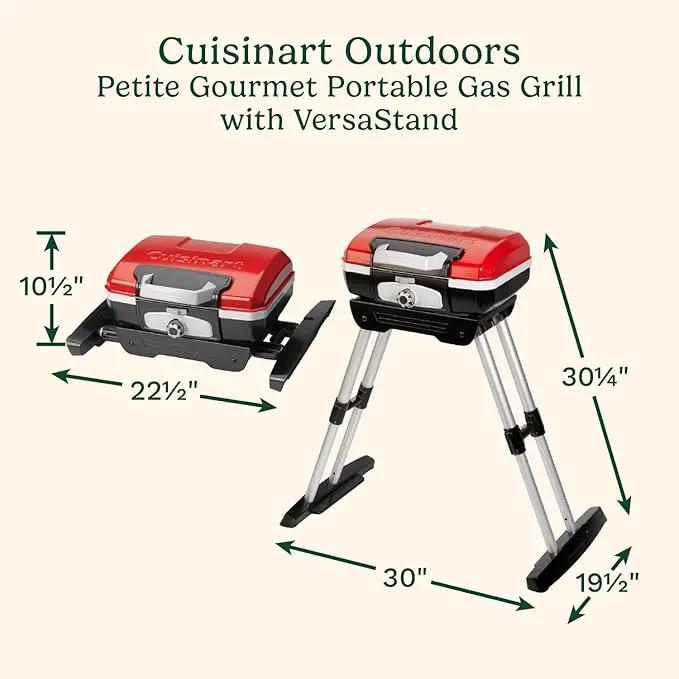 Cuisinart Petite Gourmet Portable Gas Grill with VersaStand, Compact Portable Grill Propane, 150 Sq. In. Cooking Surface, 5,500 BTU Burner Small Gas Grills for Camping, BBQ, Adjustable Base, Handles by GreenHaven Gardens