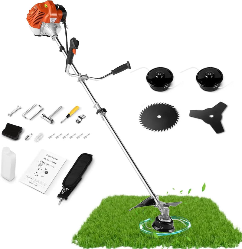 COOCHEER 58cc Gas Weed Eater, 4 in 1 String Trimmer 2-Cycle Gas Powered Weed Wacker Brush Cutter with 18.5’’ Cutting Path, Straight Shaft Weed Trimmer Grass Cutter for Yard, Garden Care, Orange by GreenHaven Gardens