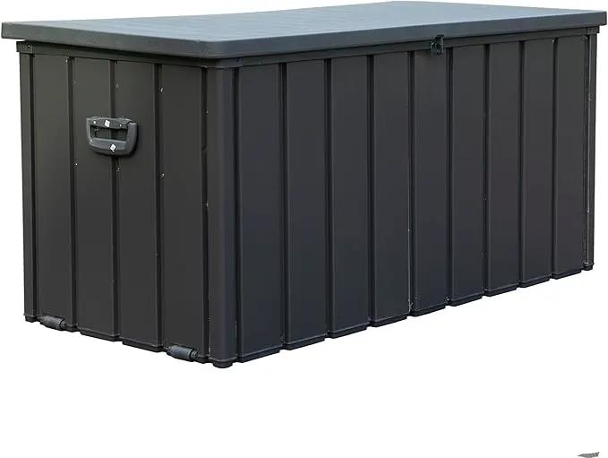Domi Outdoor Deck Box 100 Gallon, Waterproof Lockable Steel Outdoor Storage Container for Outside Cushions, Garden Tools and Pools Equipment (Gray) by GreenHaven Gardens