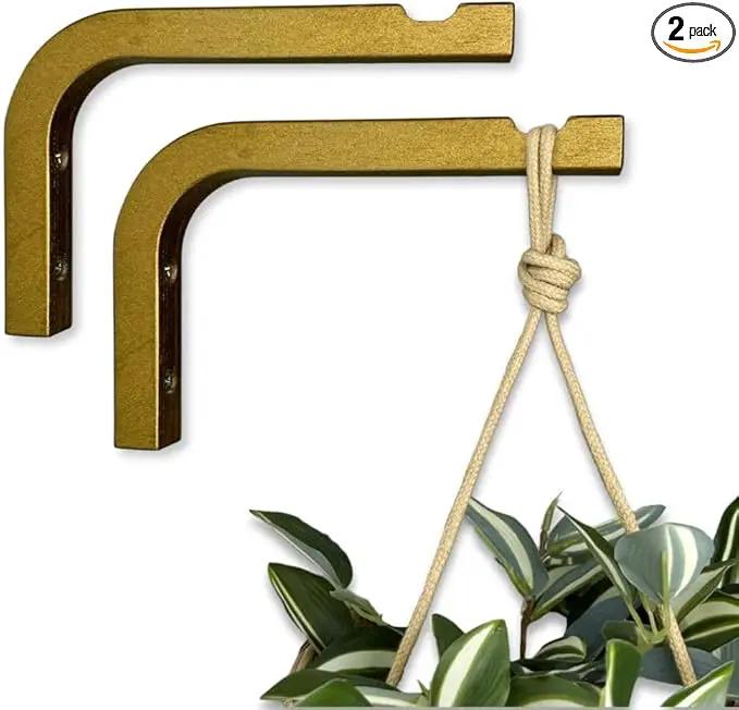 2-Piece Set of Plant Hooks for Wall 6 Inch - Mounted Wooden Plant Hook - Indoor and Outdoor Bracket Plant Hanger for Planters, Lanterns, Bird Feeders, Patio Decorations (Bronze) by GreenHaven Gardens