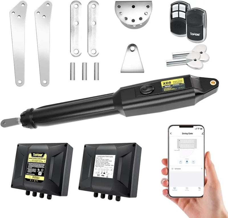 TOPENS XD851 Smart Gate Opener for Heavy Duty Single Swing Gates Up to 18ft, Automatic Gate Opener with App Control AC Powered Remote Control Kit Solar Compatible by GreenHaven Gardens