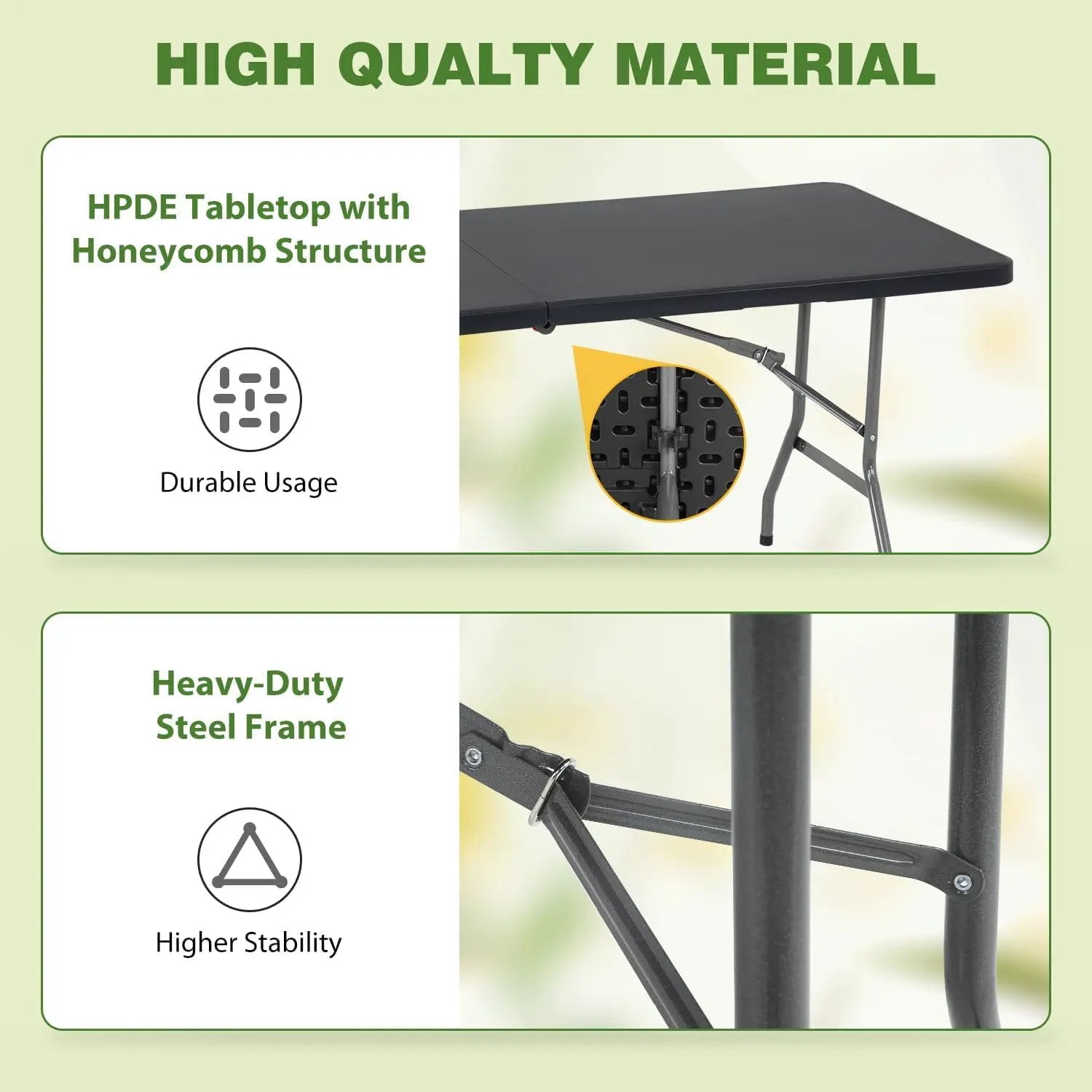 6FT Folding Table, Heavy Duty Plastic Table Portable Fold-in-Half Utility Table Indoor Outdoor Picnic Table w/Handle & Lock for Camping BBQ Party Wedding Market Events, Black by GreenHaven Gardens