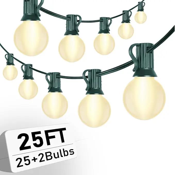 G40 Globe Christmas Lights Outdoor, 25FT Frosted White String Lights with 27 Incandescent Bulbs, Hanging Patio String Lights Waterproof for Indoor Home Garden Backyard Holiday Party Xmas Tree Decor by GreenHaven Gardens