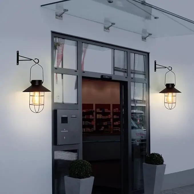 pearlstar Solar Lanterns Outdoor Metal Solar Powered Hanging Lights Waterproof for Wall Barn Yard Garden Patio Garage Balcony Porch Fence Decor, Warm White Edison Bulb (Black-2pack) by GreenHaven Gardens