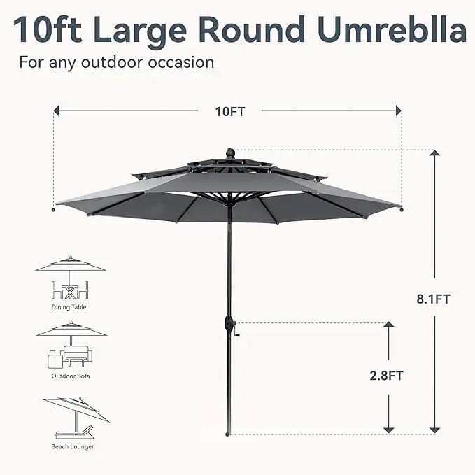 GREEN PARTY 10ft Outdoor Patio Umbrella, Auto-Tilt Market Table Umbrellas with Crank, 8 Sturdy Ribs & 1.5" Pole UV Protection for Garden Deck Backyard Pool by GreenHaven Gardens