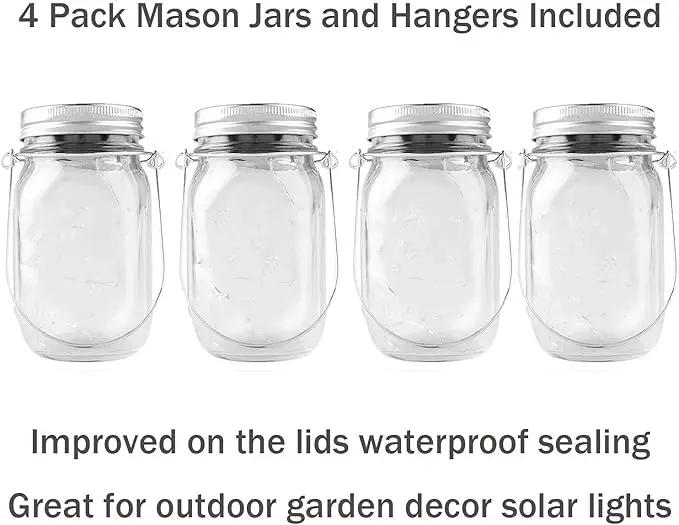 Solar Lantern Mason Jar Hanging Lights,4 Pack 30 Led Fairy Firefly Starry String Jar Lights (Mason Jars/Hangers Included),for Mason Jar Patio Garden Lanterns Wedding Table Decor Light by GreenHaven Gardens