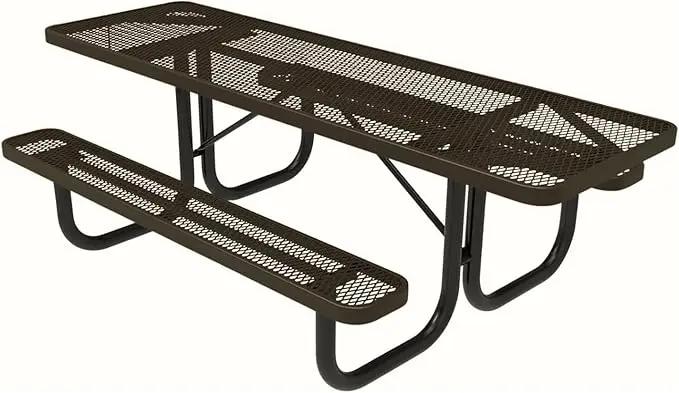 Coated Outdoor Furniture Heavy-Duty Portable ADA-Compliant Outdoor Picnic Table, Expanded Metal Patio Dining Furniture Made in America (8ft Rectangular, Both-Side Handicap, Textured Brown) by GreenHaven Gardens