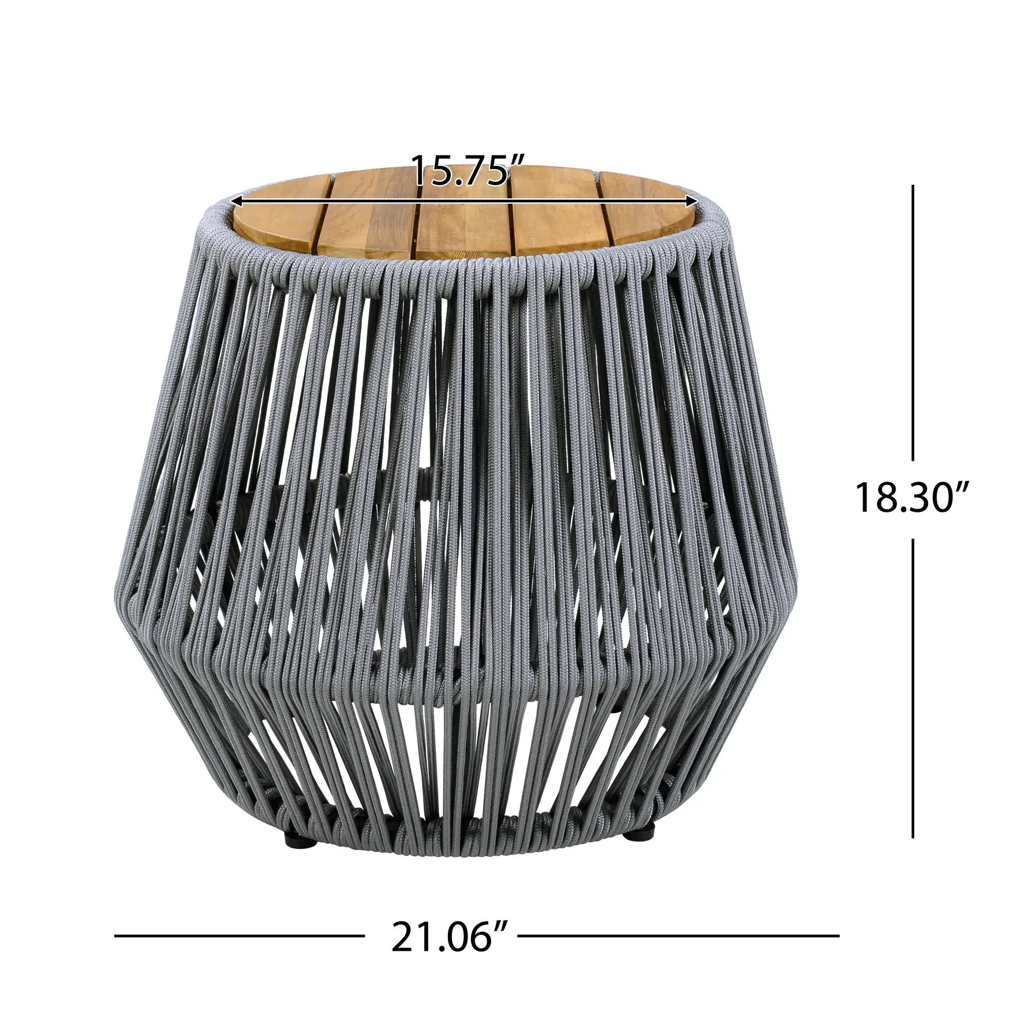 Acacia Wood Side Table with Grey Rope Design by HouseOfZazla