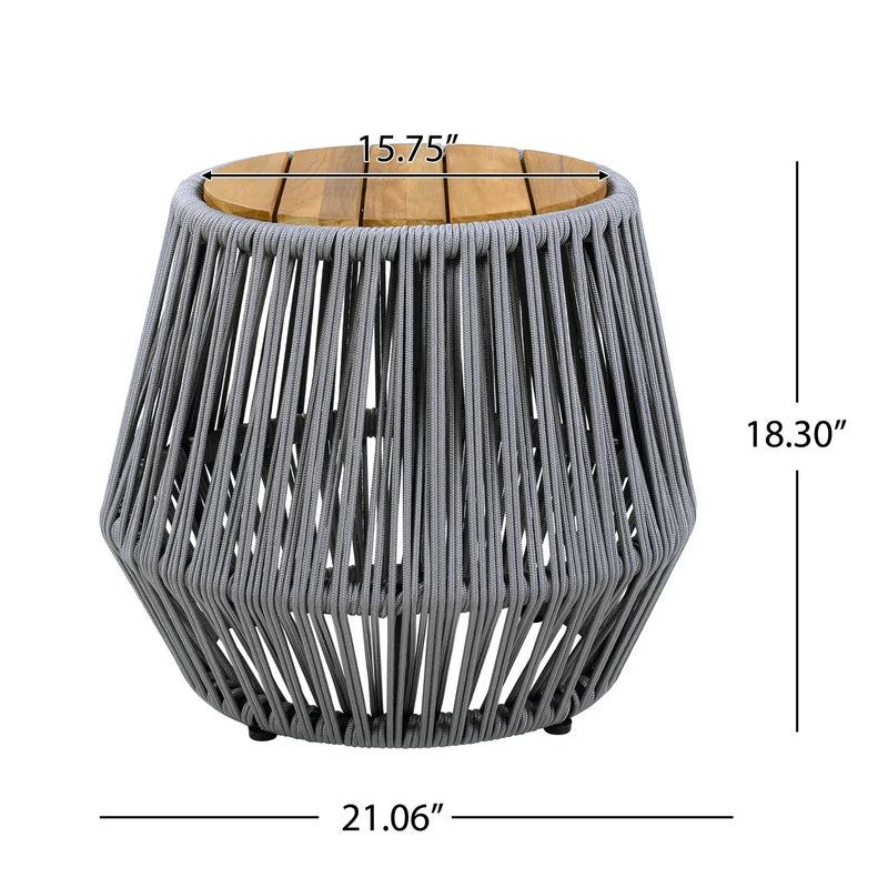 Acacia Wood Side Table with Grey Rope Design by HouseOfZazla