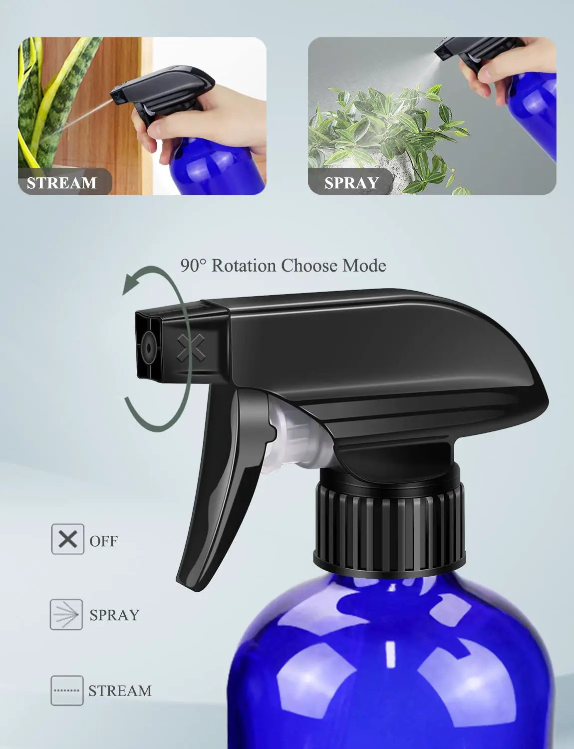 Wedama Glass Spray Bottle, 2 Pack Blue 16 oz Glass Spray Bottles for Cleaning Solutions and Essential Oils, Refillable Empty Spray Bottle with Adjustable Nozzles for Alcohol, Plant and Hair Care by GreenHaven Gardens