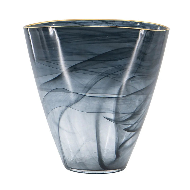 9.3x4.7x9.3' Smokey Black Glass Vase with Gold Rim by HouseOfZazla