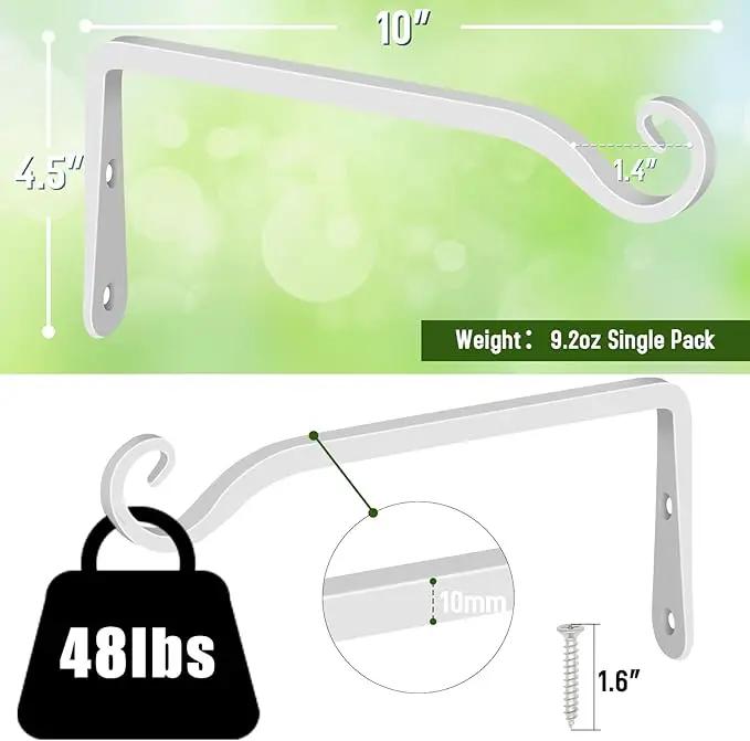 FEED GARDEN Hanging Plant Bracket 10 Inch 2 Pack, Hand-Forged Plant Hanger for Hanging Bird Feeders, Wind Chimes, Flower Baskets, Lanterns, Indoor/Outdoor Use, White by GreenHaven Gardens