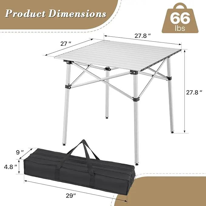 Athena Collection Foldable Camping Table, 28" Small Aluminum Outdoor Folding Camp Table with Roll Up Tabletop and Carry Bag, Lightweight and Portable for Outdoor Camping Picnic Grilling, Silver by GreenHaven Gardens