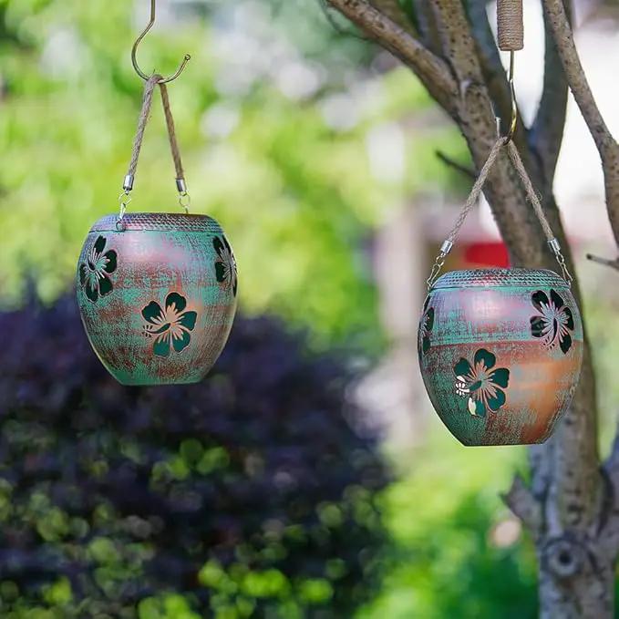 2 Pack Solar Lanterns Outdoor Hanging, Metal Table Solar Lanterns Outdoor Waterproof with Handle, LED Solar Lantern for Patio Lawn Tabletop Decor Christmas Gifts by GreenHaven Gardens