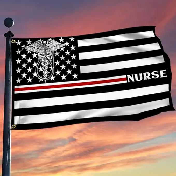 FLAGWIX American Flag-Nurse Flag Thin Red Line Nurse Grommet Flag TRN1388GFv1, 3x5 ft., No Flag Pole Rings-USA Heavy Duty Flags Canvas Cotton-Durable Indoor Outdoor Flag by GreenHaven Gardens